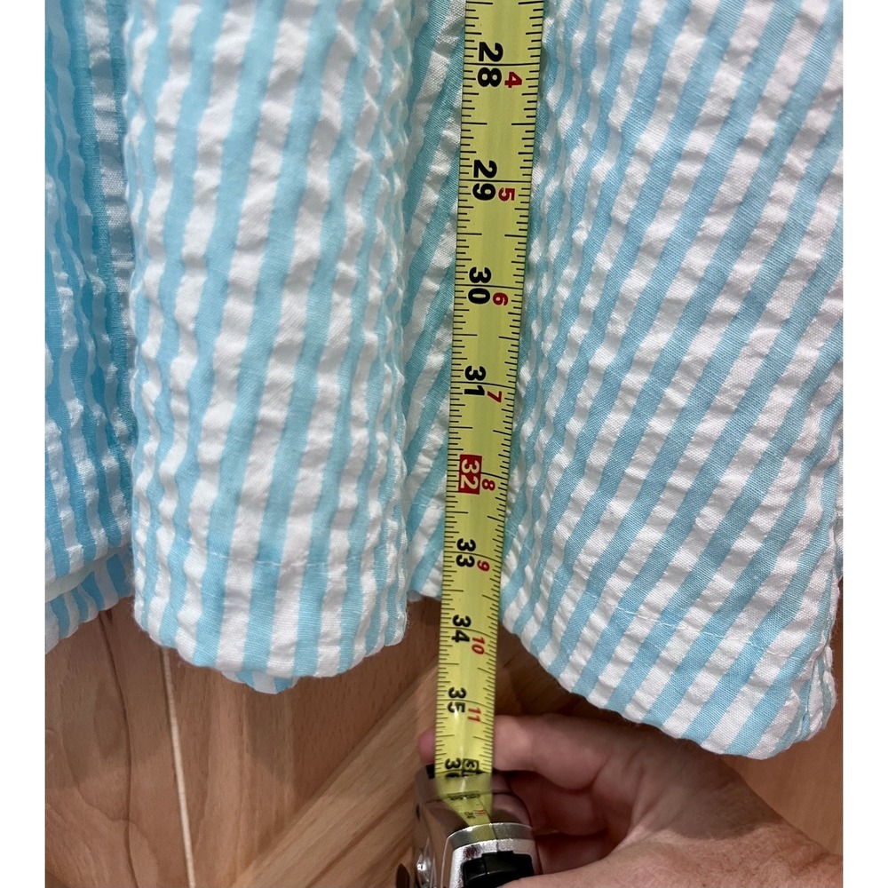 NWT Merci Aqua White Large Smock Ruffle Puff Sleeve Seersucker Dress Coastal - Picture 7 of 8